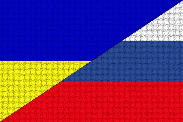 우크라이나 러시아와 러시아 사이의 개념이다 우크라이나 국기와 러시아 디자인 추상적 — 스톡 사진