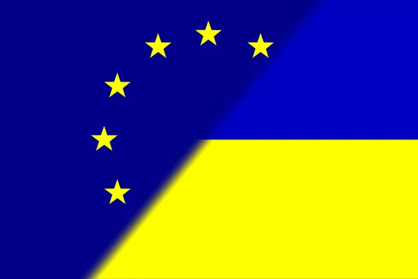Europeiska Unionen Och Ukraina Europeiska Unionens Flagga Och Ukrainas Flagga — Stockfoto