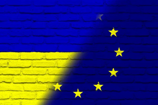 União Europeia Ucrânia Bandeira União Europeia Bandeira Ucrânia Conceito Ajuda — Fotografia de Stock