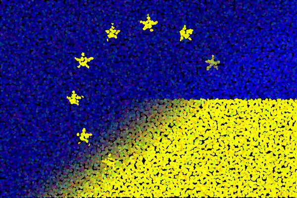 欧州連合 とウクライナ 欧州連合の旗とウクライナの旗 援助の概念 国の協会 政治的 経済的関係 水平デザイン 抽象的なデザイン イラスト — ストック写真