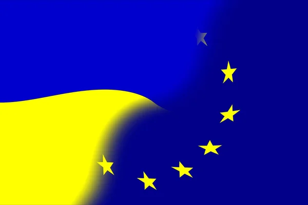 欧洲联盟 和乌克兰 欧洲联盟旗帜和乌克兰旗帜 援助概念 国家联盟 政治和经济关系 横向设计 摘要设计 说明1 — 图库照片