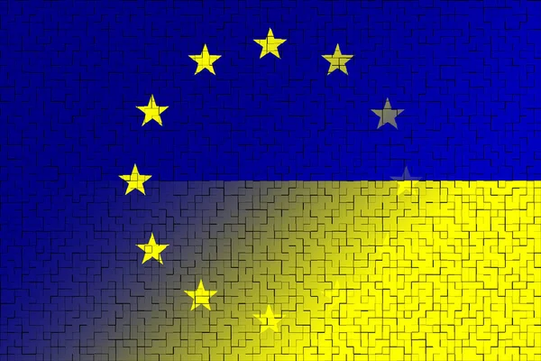 Europeiska Unionen Och Ukraina Europeiska Unionens Flagga Och Ukrainas Flagga — Stockfoto