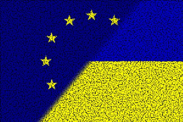 Unión Europea Ucrania Bandera Unión Europea Bandera Ucrania Concepto Ayuda — Foto de Stock