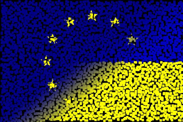 欧州連合 とウクライナ 欧州連合の旗とウクライナの旗 援助の概念 国の協会 政治的 経済的関係 水平デザイン 抽象的なデザイン イラスト — ストック写真