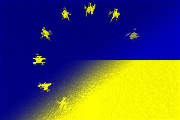 Europese Unie Oekraïne Vlaggen Van Europese Unie Oekraïne Begrip Hulp — Stockfoto