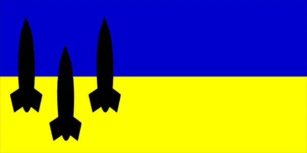 Ukraina Kärnvapen Ukrainska Flagga Med Kärnvapen Symbol Med Missil Silhuett — Stockfoto