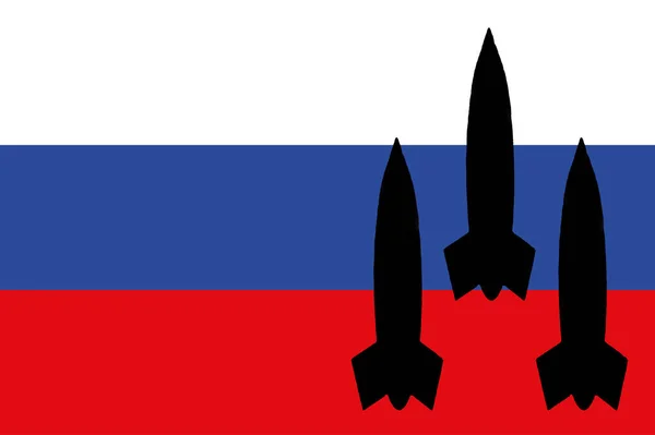ロシアだ 核兵器だ ミサイルのシルエットを持つ核兵器のシンボルを持つロシアの旗 ロシアの国旗のイラスト 水平デザイン 抽象的なデザイン イラスト — ストック写真