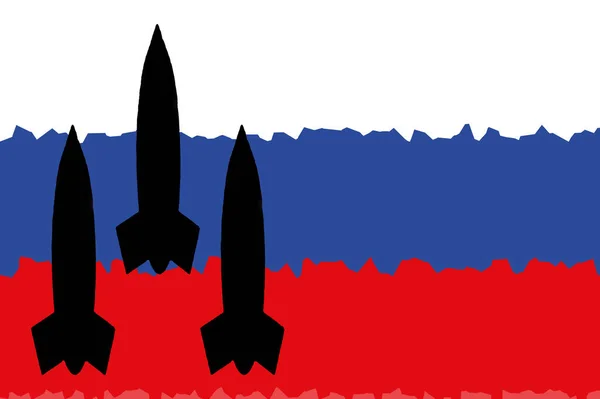Rusko Jaderné Zbraně Ruská Vlajka Symbolem Jaderných Zbraní Protiraketovou Siluetou — Stock fotografie