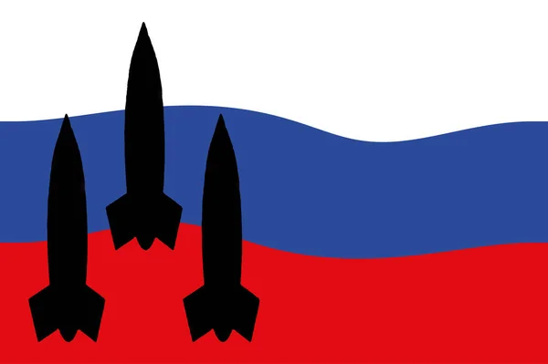Ryssland Kärnvapen Ryssland Flagga Med Kärnvapen Symbol Med Missil Silhuett — Stockfoto