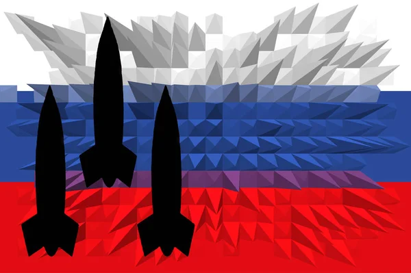 俄罗斯 核武器 俄罗斯国旗上刻有核武器标志 并附有导弹轮廓 俄罗斯国旗的图解 横向设计 摘要设计 — 图库照片