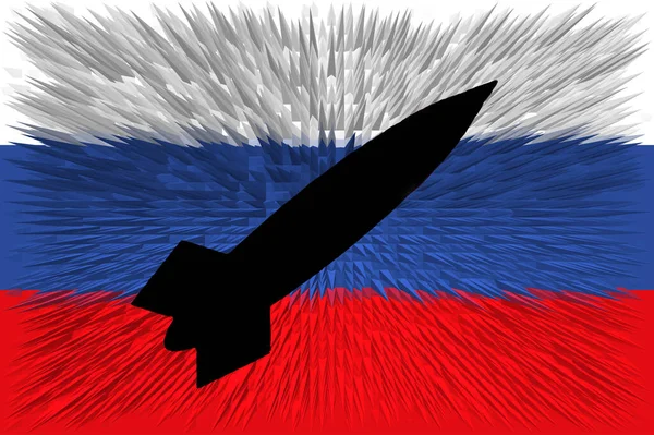 Rosja Broń Nuklearna Flaga Rosji Symbolem Broni Nuklearnej Sylwetką Pocisku — Zdjęcie stockowe