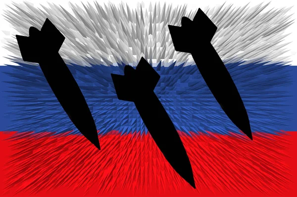 ロシアだ 核兵器だ ミサイルのシルエットを持つ核兵器のシンボルを持つロシアの旗 ロシアの国旗のイラスト 水平デザイン 抽象的なデザイン イラスト — ストック写真