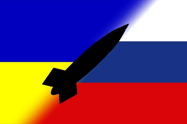 Ukraine Russie Des Armes Nucléaires Drapeau Russe Drapeau Ukrainien Avec — Photo