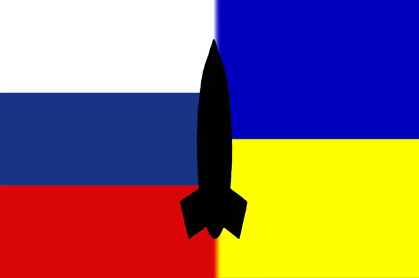 Ukraine Russia Nuclear Weapons Russia Flag Ukrainian Flag Nuclear Weapons — Stock Photo, Image