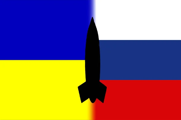 Ukraine Russia Nuclear Weapons Russia Flag Ukrainian Flag Nuclear Weapons — Stock Photo, Image
