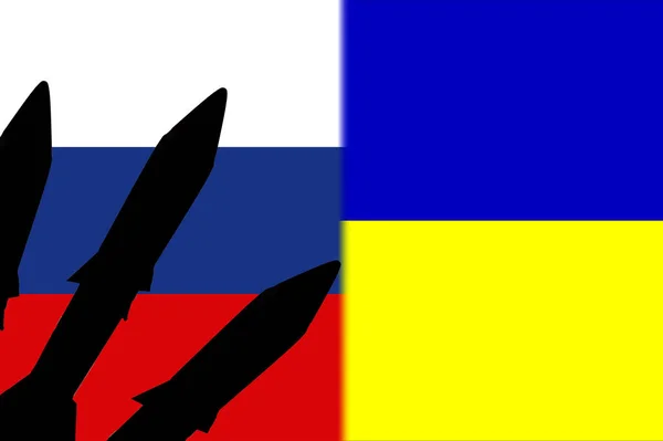 Ukraine Russie Des Armes Nucléaires Drapeau Russe Drapeau Ukrainien Avec — Photo