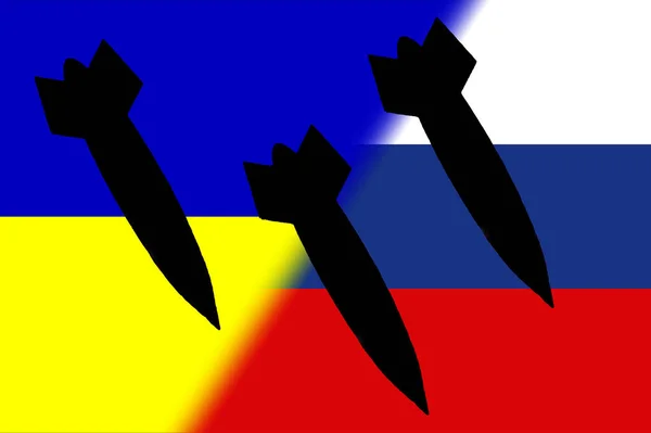 Ukrajna Oroszország Nukleáris Fegyverek Oroszország Zászló Ukrán Zászló Nukleáris Fegyverek — Stock Fotó