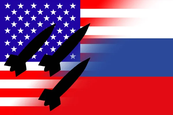 Usa Ryssland Kärnvapen Ryssland Flagga Och Usa Flagga Med Kärnvapen — Stockfoto