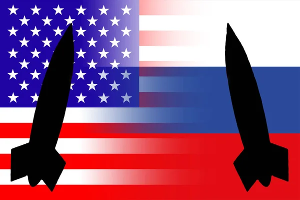 Verenigde Staten Rusland Kernwapens Russische Vlag Amerikaanse Vlag Met Kernwapensymbool — Stockfoto