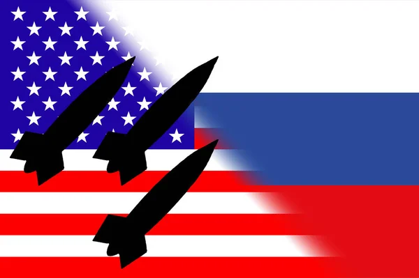 Usa Russia Nuclear Weapons Russia Flag United States Flag Nuclear — Stock Photo, Image