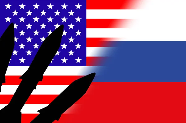 Usa Russia Nuclear Weapons Russia Flag United States Flag Nuclear — Stock Photo, Image