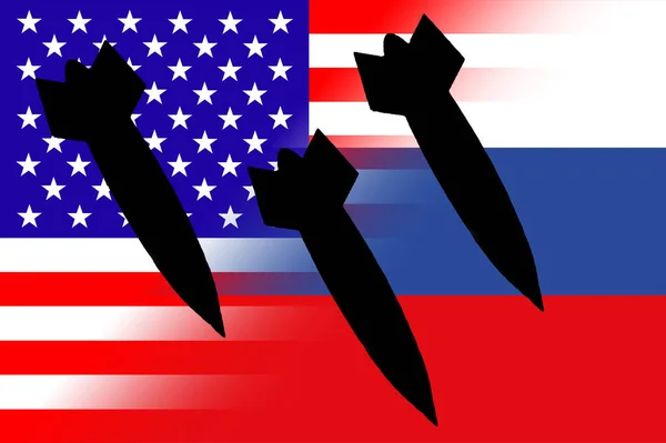 Estados Unidos Rusia Armas Nucleares Bandera Rusia Bandera Estados Unidos —  Fotos de Stock