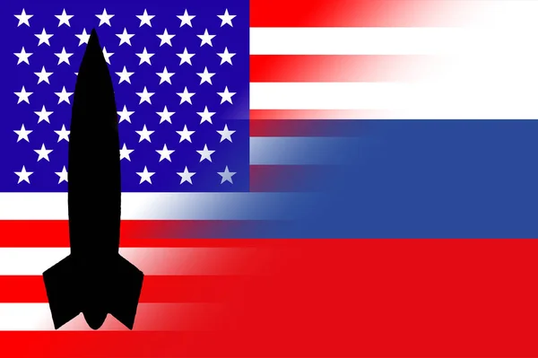 Usa Rosja Broń Nuklearna Flaga Rosji Flaga Stanów Zjednoczonych Symbolem — Zdjęcie stockowe