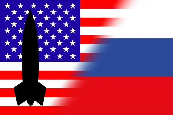 Usa Rusko Jaderné Zbraně Ruská Vlajka Vlajka Spojených Států Symbolem — Stock fotografie