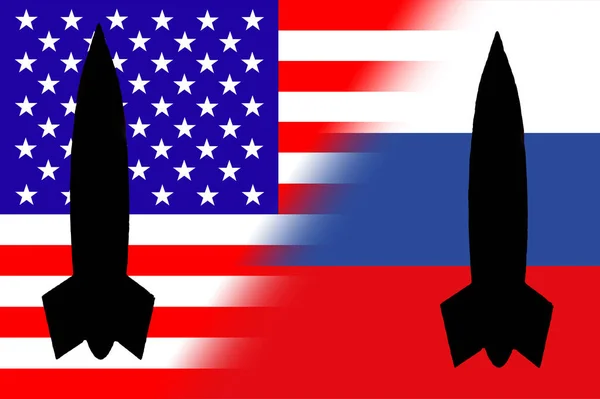 Abd Rusya Nükleer Silahlar Rusya Bayrağı Füze Siluetinde Nükleer Silah — Stok fotoğraf
