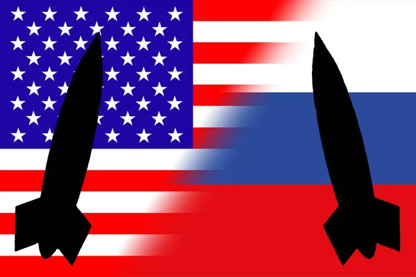 Usa Russland Atomwaffen Flagge Russlands Und Flagge Der Vereinigten Staaten — Stockfoto