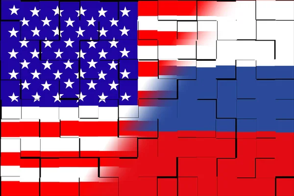 United States of America (USA) and Russia. USA flag and Russia flag. Concept of war of countries, political and economic relations. Horizontal design. Abstract design. Illustration.