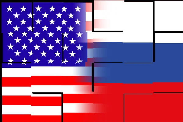 United States of America (USA) and Russia. USA flag and Russia flag. Concept of war of countries, political and economic relations. Horizontal design. Abstract design. Illustration.