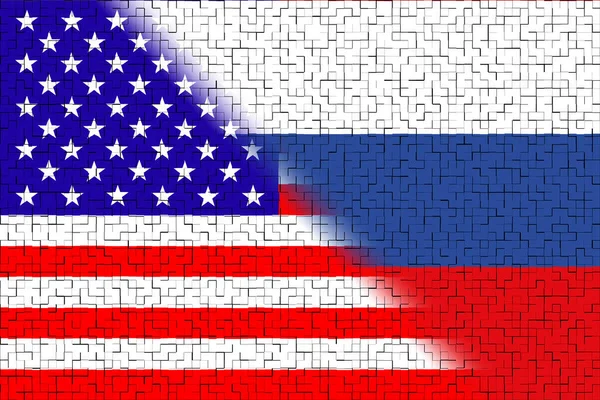 アメリカ アメリカ とロシア アメリカ国旗とロシア国旗 国の戦争 政治的 経済的関係の概念 水平デザイン 抽象的なデザイン イラスト — ストック写真