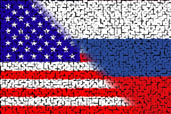 United States of America (USA) and Russia. USA flag and Russia flag. Concept of war of countries, political and economic relations. Horizontal design. Abstract design. Illustration.