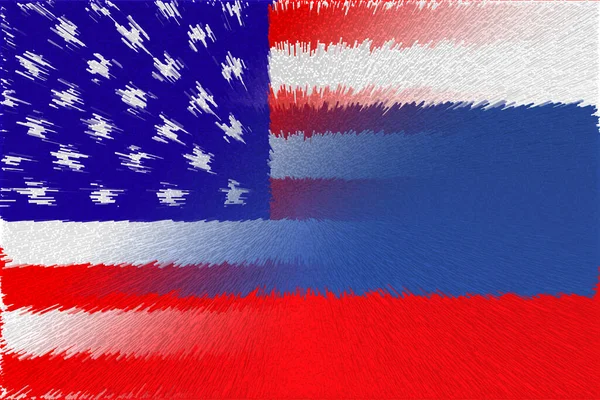 United States of America (USA) and Russia. USA flag and Russia flag. Concept of war of countries, political and economic relations. Horizontal design. Abstract design. Illustration.