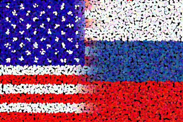 United States of America (USA) and Russia. USA flag and Russia flag. Concept of war of countries, political and economic relations. Horizontal design. Abstract design. Illustration.