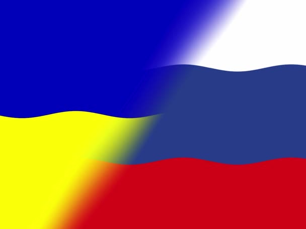 乌克兰俄罗斯 飘扬的俄罗斯和乌克兰国旗 俄罗斯国旗和乌克兰国旗的图解 横向设计 摘要设计 — 图库视频影像