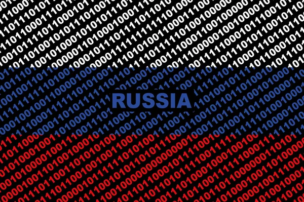 Hacker Rússia Bandeira Digital Russa Conceito Cibersegurança Fundo Binário Com — Fotografia de Stock