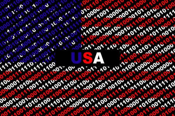 Hacker Egyesült Államok Usa Digitális Usa Zászló Bináris Háttérrel Kiberbiztonsági — Stock Fotó