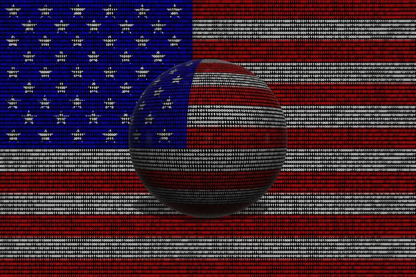 Hacker United States アメリカ 3Dボール デジタルUsaフラグと0と1のバイナリバックグラウンドサイバーセキュリティの概念 コンピュータハッカーアメリカ バイナリコード サイバー脅威からのトリコロールの背景 — ストック写真
