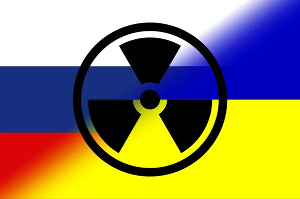 Ucrânia Rússia Armas Nucleares Bandeira Ucraniana Bandeira Rússia Com Símbolo — Fotografia de Stock