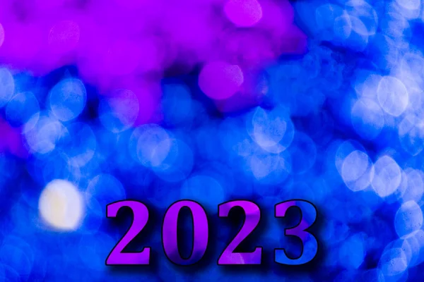 Capodanno 2023 Numeri Traslucidi Dell Anno Uno Sfondo Blu Luci — Foto Stock