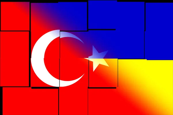 Turecko Ukrajina Vlajka Turecka Ukrajina Koncepce Jednání Pomoci Přidružení Zemí — Stock fotografie