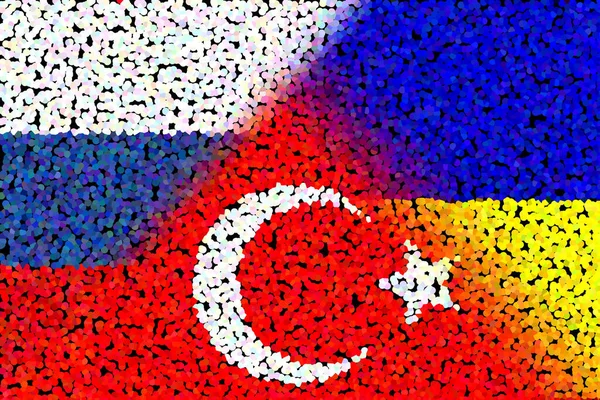 Ουκρανία Ρωσία Και Τουρκία Σημαία Τουρκίας Ρωσίας Και Ουκρανίας Έννοια — Φωτογραφία Αρχείου