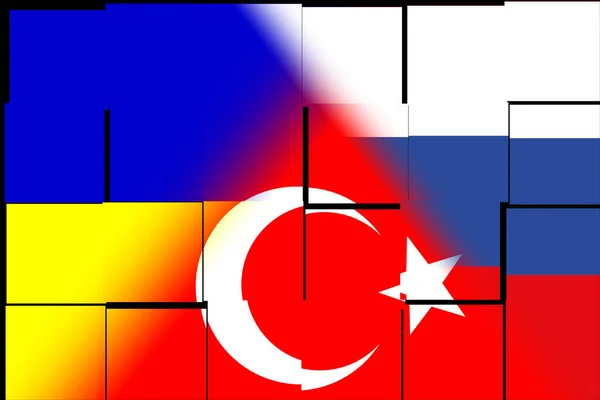 Ukraine Russie Turquie Turquie Russie Ukraine Drapeau Concept Négociations Association — Photo