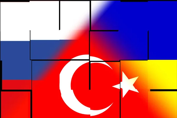 Украина Россия Турция Флаг Турции России Украины Концепция Переговоров Объединение — стоковое фото