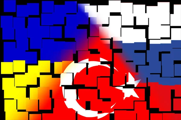 Ukraina Rosja Turcja Flaga Turcji Rosji Ukrainy Koncepcja Negocjacji Stowarzyszenie — Zdjęcie stockowe