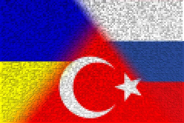 Ukraina Ryssland Och Turkiet Turkiet Ryssland Och Ukraina Flagga Begreppet — Stockfoto