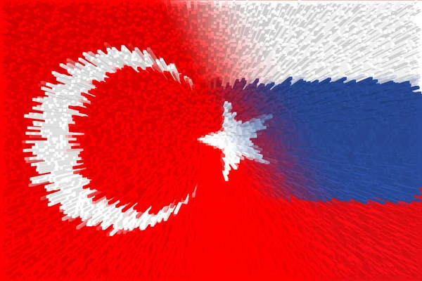土耳其和俄罗斯 土耳其国旗和俄罗斯国旗谈判 国家联盟 政治和经济关系的概念 横向设计 摘要设计 3D插图 — 图库照片