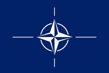 NATO. OTAN. NATO flag. OTAN flag. Flag with the NATO logo and OTAN logo. Foreground. Horizontal layout. Horizontal illustration.